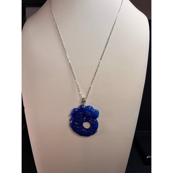 NEW Blue Jade dragon sterling silver pendant and chain - Picture 12 of 12